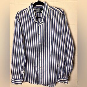 Ralph Lauren Men's Blue and White Striped Shirt L 16.5